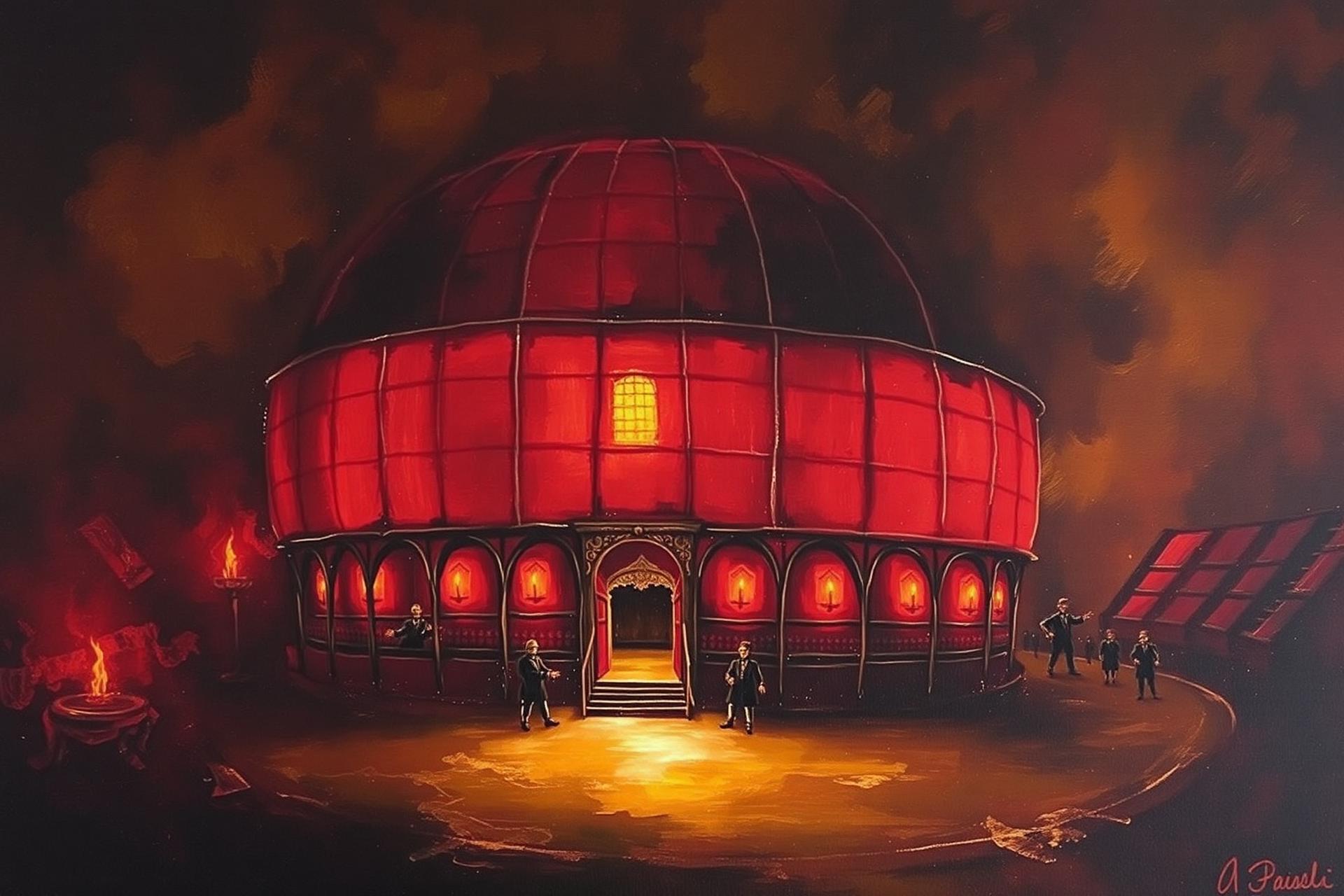 Shakespeare's Globe Theatre illuminated at dusk